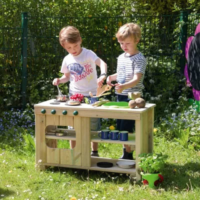 Holzspielküche, Kinderküche, Holzspielzeug, Gartenspiel, Küche mit Zubehör