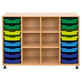 Klassenzimmerregal, 99,1 x 143,9 x 48, mit 16 Gratnells-Boxen und 4 Böden