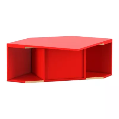 rot, Aufbewahrungsschrank, modular, offene Fächer, Holzakzente