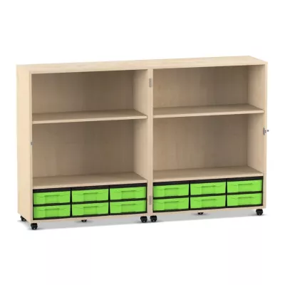 Mobile Klapp-Bibliothek mit Boxen