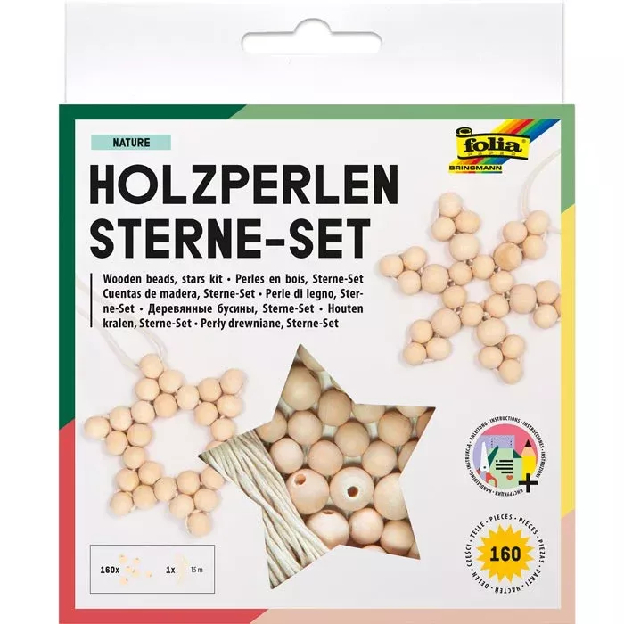 Holzperlen, Sterne-Set, Holzperlen Set, Holzperlen Kinder, Kreativset Holz