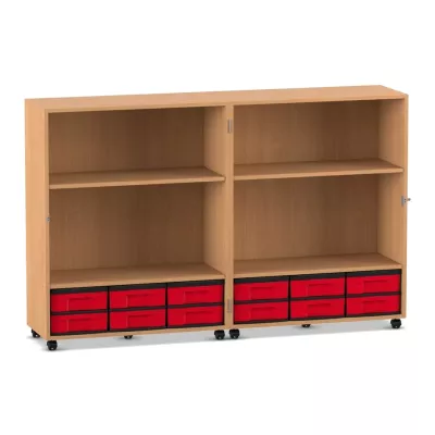 Mobile Klapp-Bibliothek mit Boxen