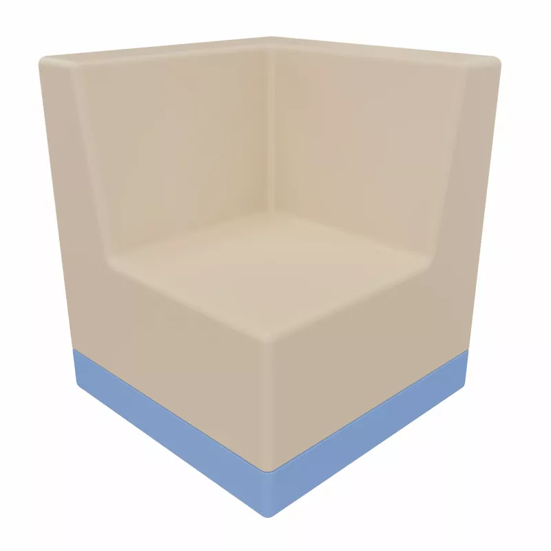 Eckstuhl, Beige Sitz, Blauer Sockel, Sessel, Sitzmöbel