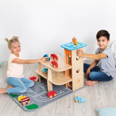 Holzspielzeug, Kugelbahn, Konstruktionsbau, Spielgarage, Auto-Spielset