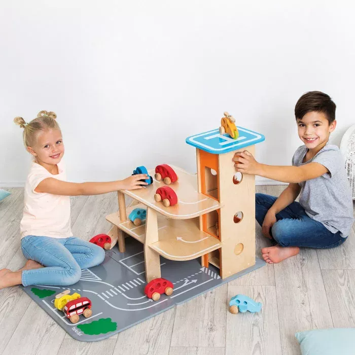 Holzspielzeug, Kugelbahn, Konstruktionsbau, Spielgarage, Auto-Spielset