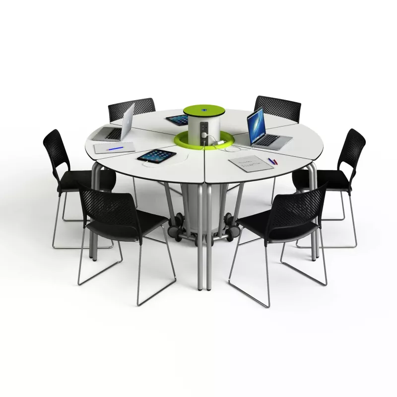 runder tisch, konferenztisch, schreibtisch tisch, zusammenklappbares zentrum, schwarze stühle