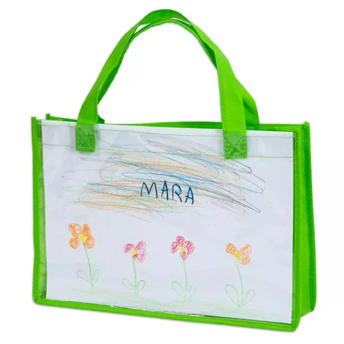 Tasche, Transparente Tasche, Kinderzeichnung, Grün, Gartenblumen