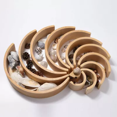 woodener Spiral, Muscheln, Muschellenkollektion, Dekotablett, konische Holzspirale