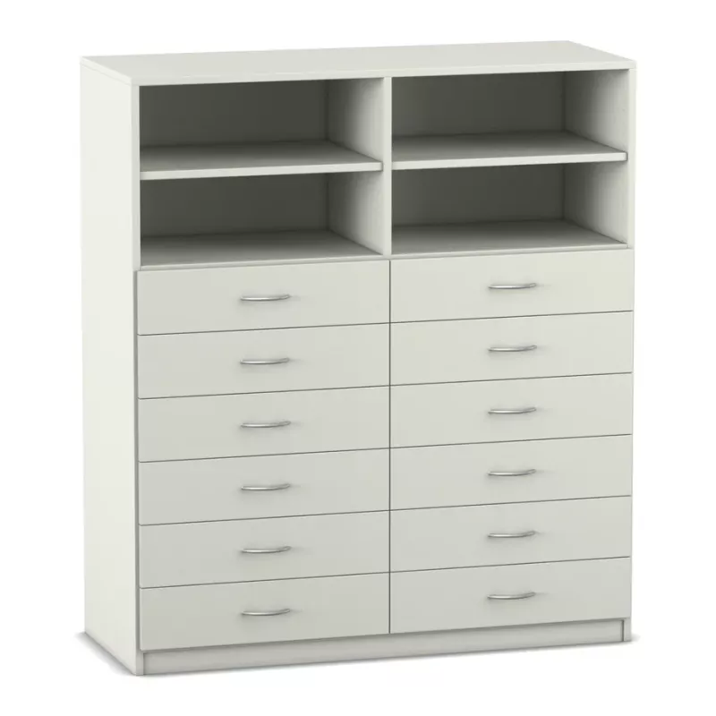Kleiderschrank, Schubladenkommode, Doppelreihe Fächer, Holzmöbel, cremefarbig