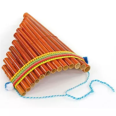Panflöten, Musikinstrument, orange Röhren, handgefertigt, Saitenanordnung