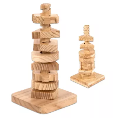 Holzpyramide, Kettenpyramide, Holzspielzeug, Turmspiel, Rundholzstücke