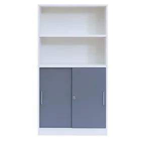 FLEXEO® Office – Schiebetüren-Schrank mit 2 offenen Fächern H: 150,5 cm