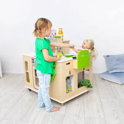 Kinderküche, Holzküche, Spielküche, grün, Spielzeug