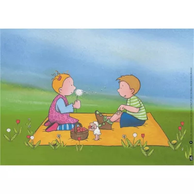 Wiese, Picknickdecke, Kinder, Menschen Kinder, Löwenzahn