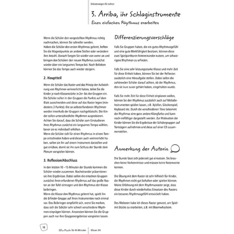 Rhythmus, Unterrichtsmaterial, Bildtext, Notizblock, Klasse 3/4