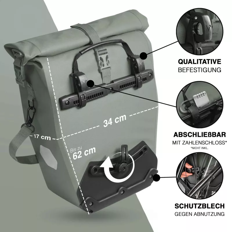 Rucksack, Fahrradgepäck, Seitentasche, Stahlrahmen, Schloss