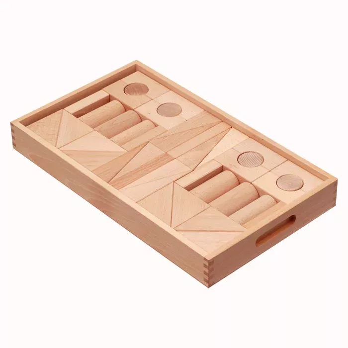 Holzspielzeug, Turm-Puzzle, Geometrische Formen, Kegeln/Stäbe, Holzbox