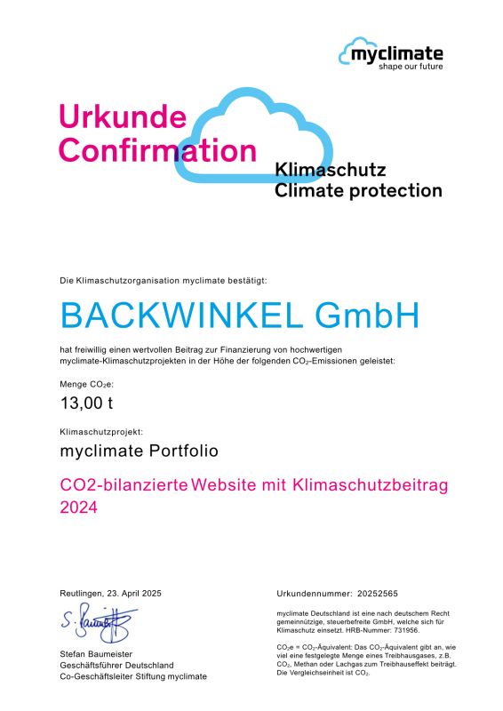 Zertifikat, Klimaschutz, CO2-Bilanz, Portfolio, myclimate