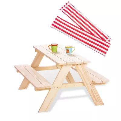 Holz-Picknicktisch, Picnic-Tisch, Kinder-Picknicktisch, Holztablett, Stofftuch-Deckel
