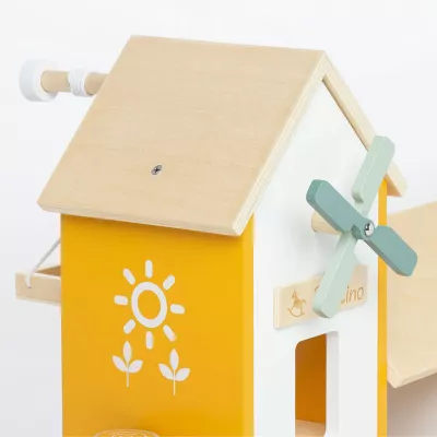 Holzspielzeug, Käfighaus, Gelb, Windmühle, Sonnensymbol