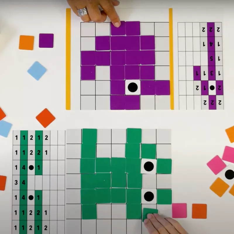 puzzle, Fliesen, Grid, lila Fliesen, grüne Fliesen