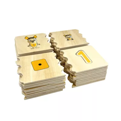 Holzplättchen, Lernkarten, Zahlenset, Tier-Illustration, 1 bis 9