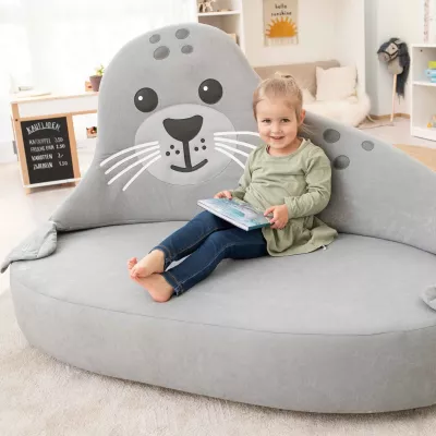 KinderSessel, RiesenKuschelkissen, Tiermotiv, Grau, Sofakissen