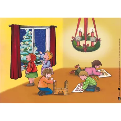 Kinderzimmer, Weihnachten, Kreidezeichnungen, Holzspielzeug, Lampe
