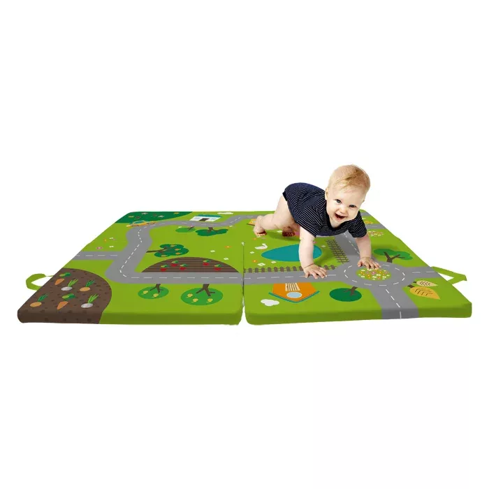 Kleinkind-Spielmatte, Spielteppich, Autospur-Muster, grün, Puzzleteile