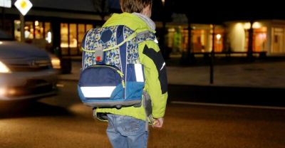 Schulrucksack, Reflektoren, blau, geometrisches Muster, Seitentaschen