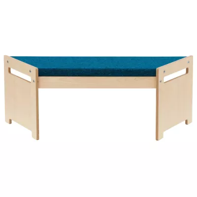Kinderbank, Sitzbank, Holzbank, Blaue Sitzfläche, Kleinkindmöbel