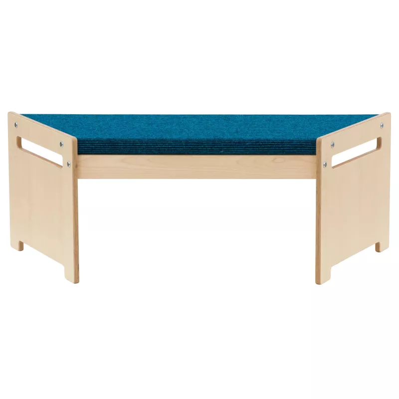 Kinderbank, Sitzbank, Holzbank, Blaue Sitzfläche, Kleinkindmöbel