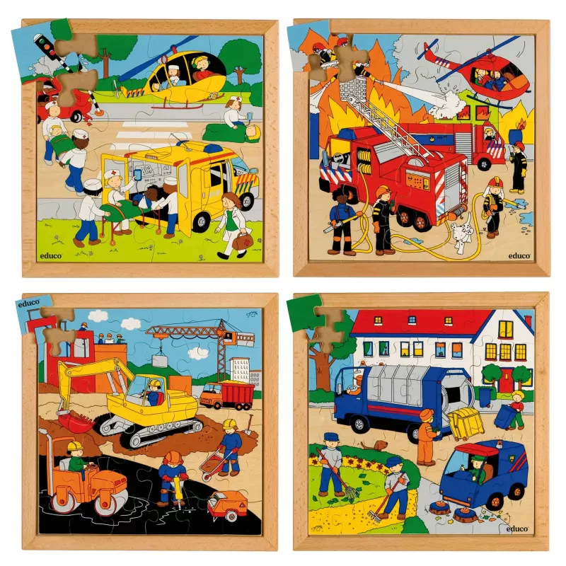 Bau-Set, Arbeitsfahrzeuge, Kinderpuzzle, Baustelle, Feuerwehr