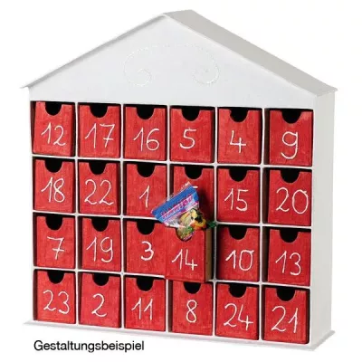 Adventskalender, Holz, kleine Fächer, rot, Zahlen