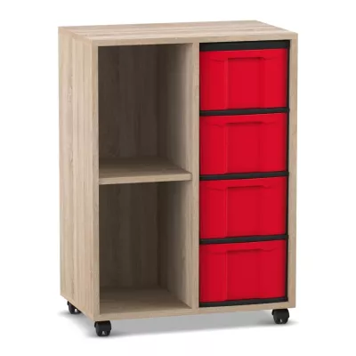 Klassenzimmerregal, 66,5 x 40,8 cm, mit 2 Fächern und 4 Boxen