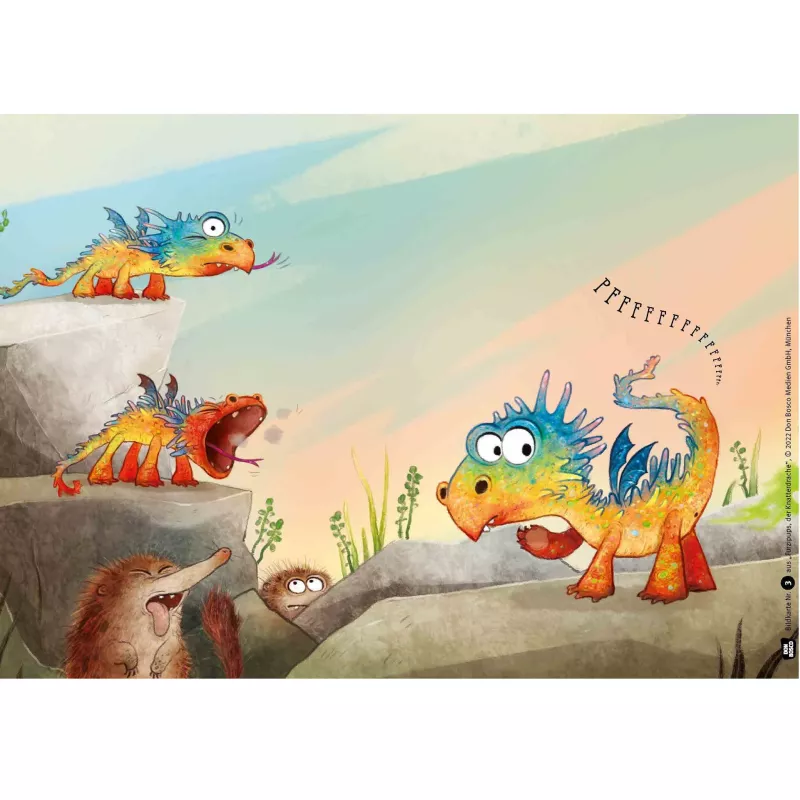 Kinderbuch, Dinosaurier, Tierwesen, Bunte Szene, Steinlandschaft