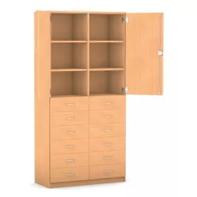 Schrank mit 12 Holzschubladen, 190 x 94,4 cm, mit Mittelwand