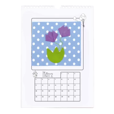 Mondkalender, März, Polka-Druck, blaues Quadrat, Papierkunst