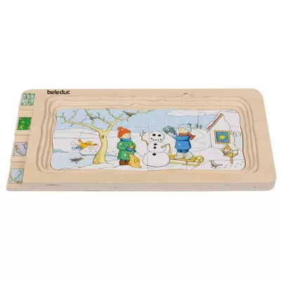 holzpuzzle, puzzle, winter, schneemann, spielbrett
