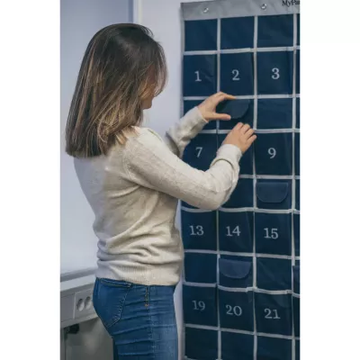 kalender, organizer, fabric taschen, blaue taschen, wandkalender