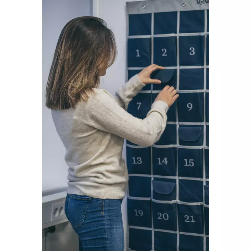 kalender, organizer, fabric taschen, blaue taschen, wandkalender
