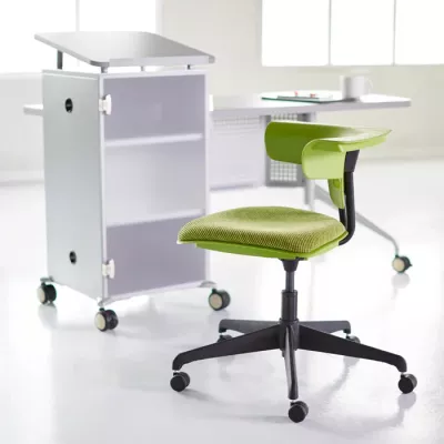 Kunstlederstuhl, Bürostuhl, grüne Sitzfläche, verstellbar, rollenstuhl