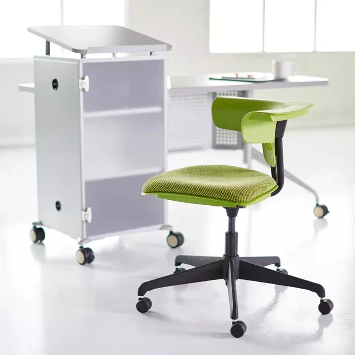 Kunstlederstuhl, Bürostuhl, grüne Sitzfläche, verstellbar, rollenstuhl