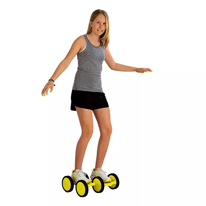 Sportswear, Tank top, Shorts, Roller hoverboard, Yellow wheels