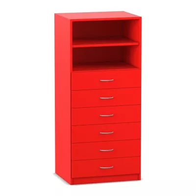 Mittelhoher Schrank, 6 kleine Holzschubladen