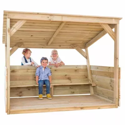 holzbau, kinderbank, sandkastenhaus, holzrahmen, schattiger schutz