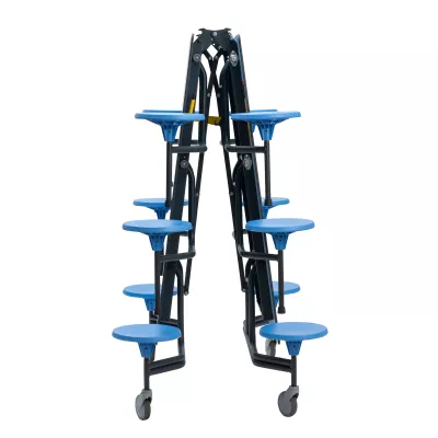 Stufenleiter, Blaue Ablage, Faltbar, Räder, Metallrahmen
