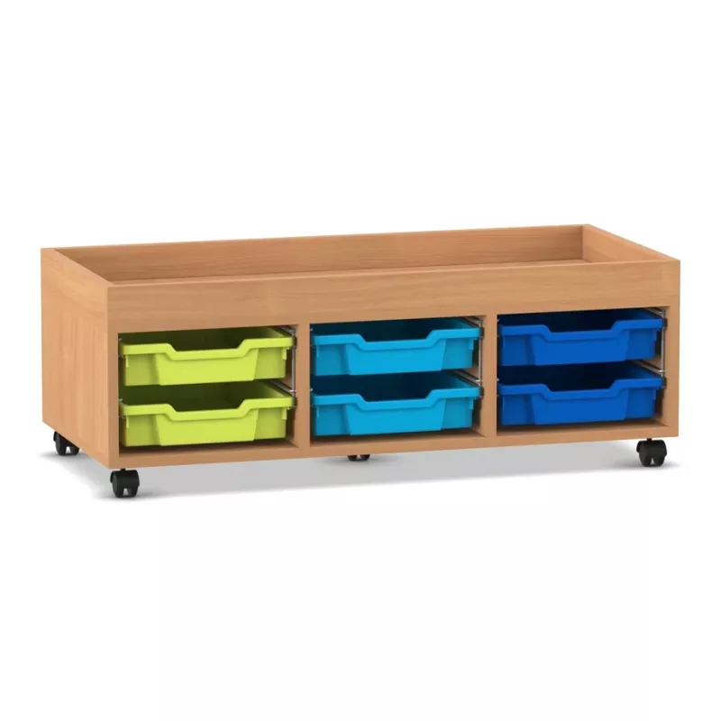 Low cabinet, Storage cart, Wooden cabinet, Colorful bins, Castors wheels