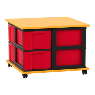 Kasten, Aufbewahrung, Rollwagen, Rot, Gelb