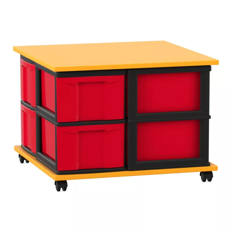 Kasten, Aufbewahrung, Rollwagen, Rot, Gelb